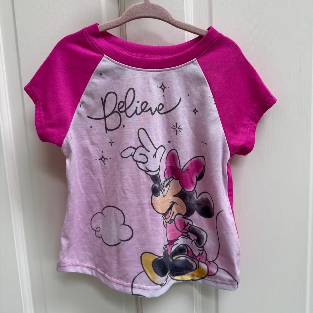 NWOT Disney 3T Pink and White Minnie Mouse Believe Short Sleeve Tee Pajama Top